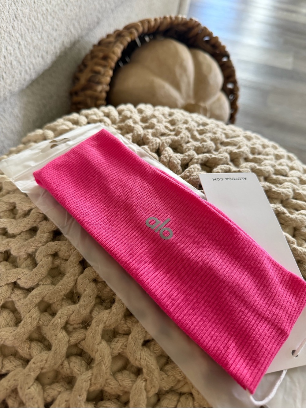 Yoga Hot Pink Ribbed Logo Headband
